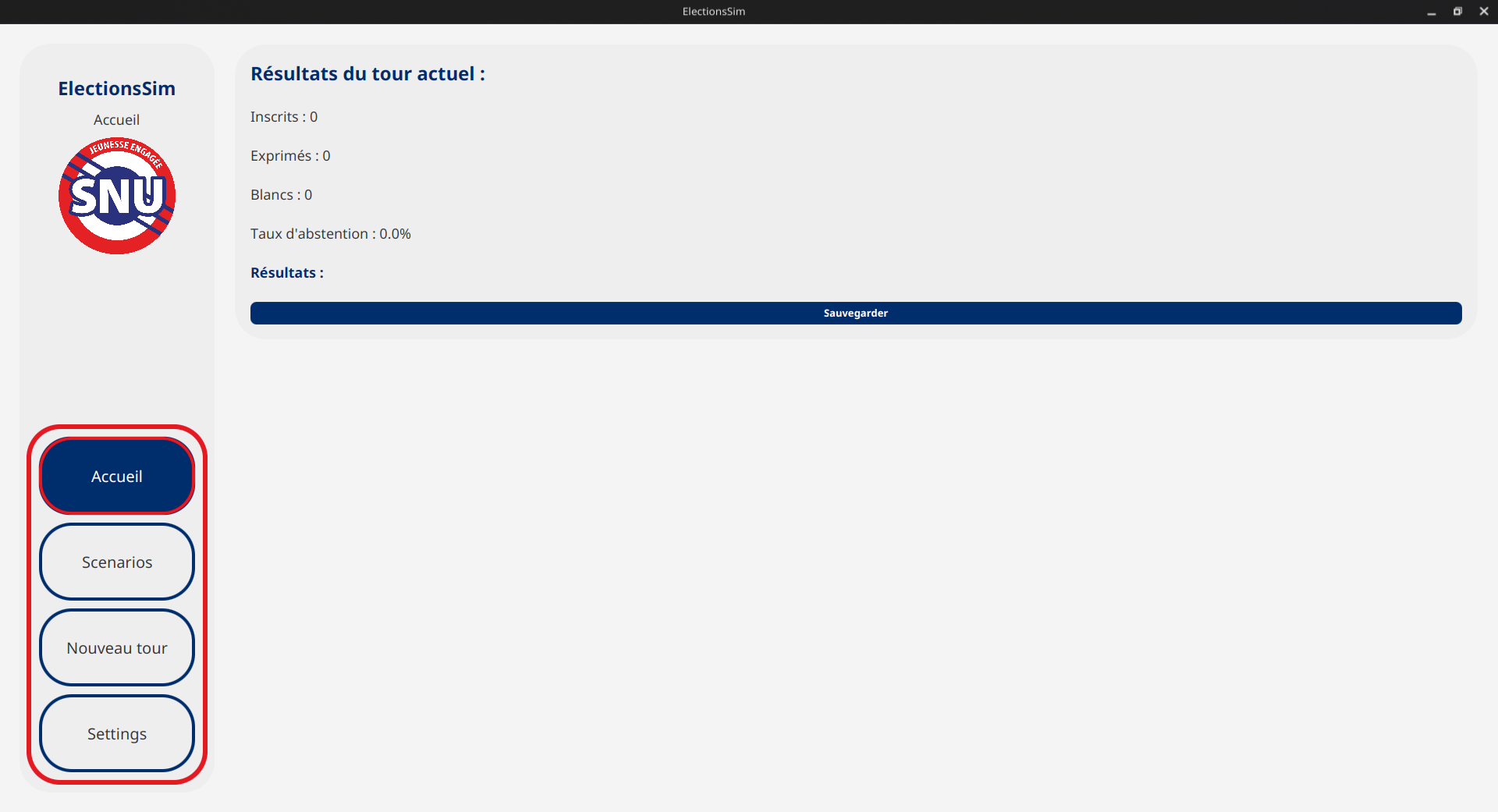 Capture d'écran de la page d'accueil de l'application